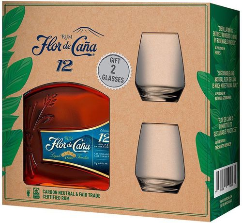 Flor de Caňa 12y 0,7l 40% + 2x sklo GB